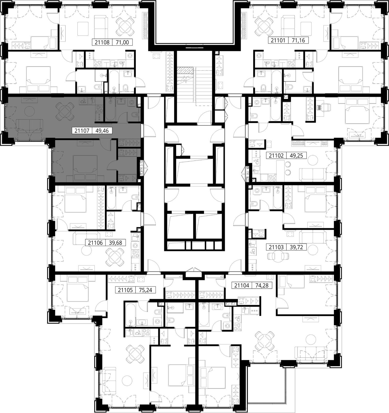 1-комнатная квартира, 49,5 м² — фото 2