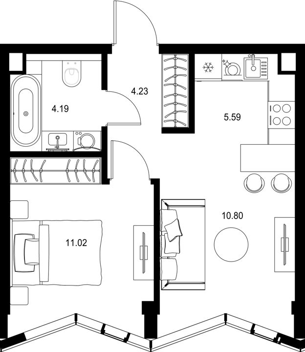 1-комнатная квартира, 35,8 м²