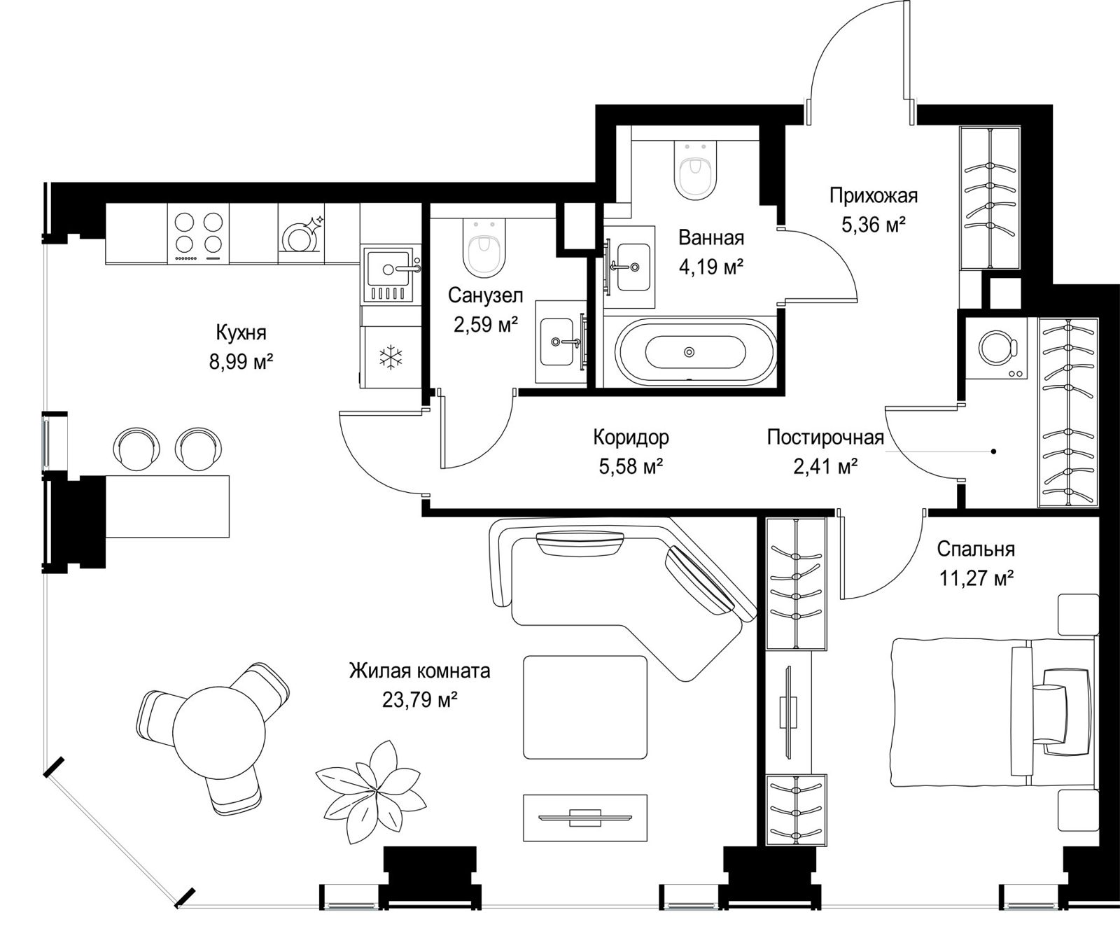 2-комнатная квартира, 64,2 м²