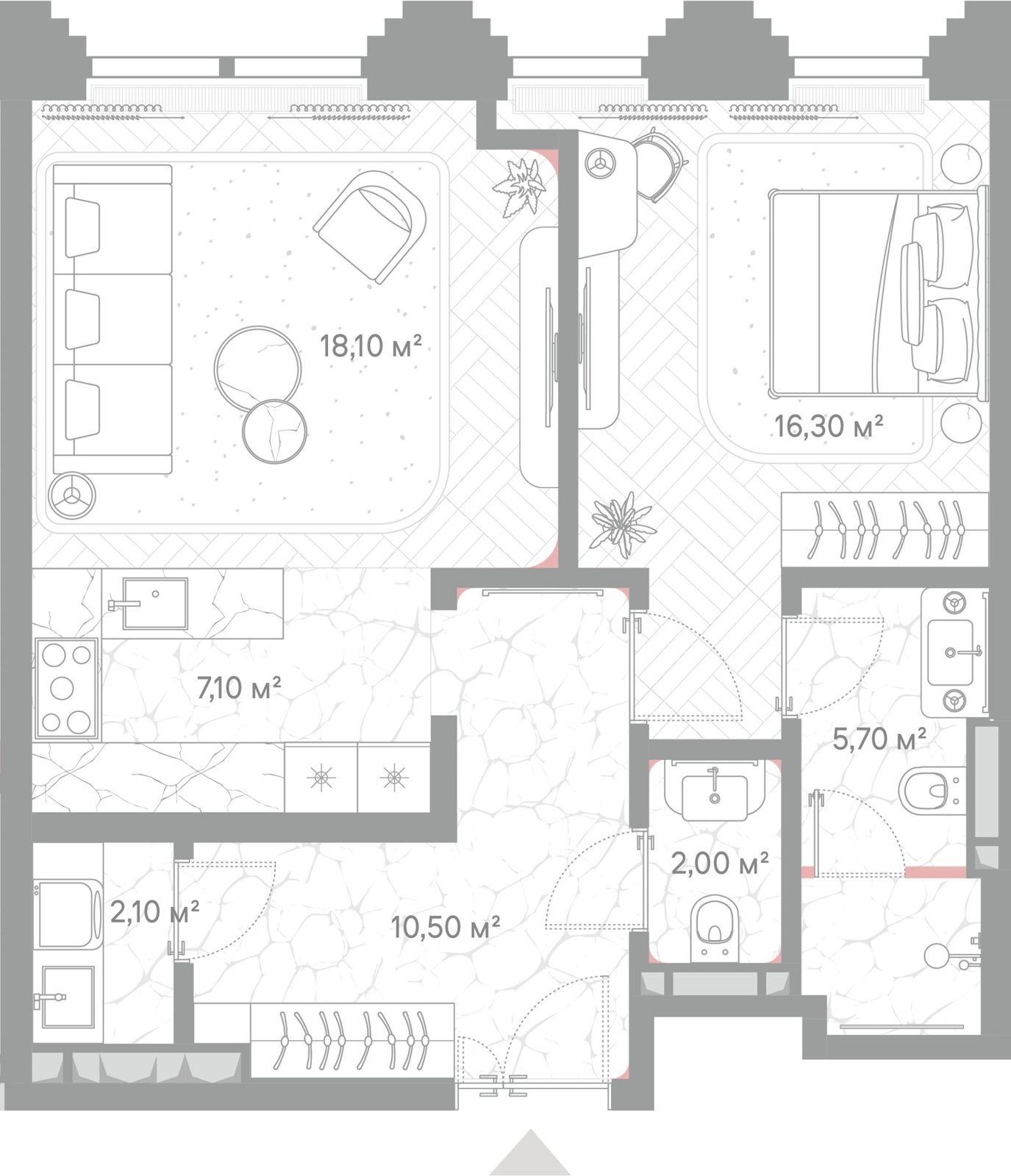 1-комнатная квартира, 61,7 м²