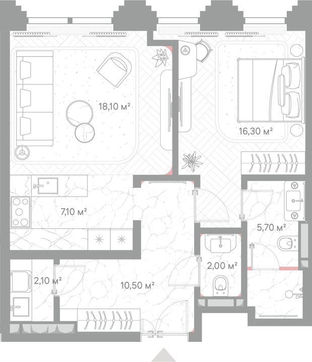 1-комнатная квартира, 61,7 м² — фото 1
