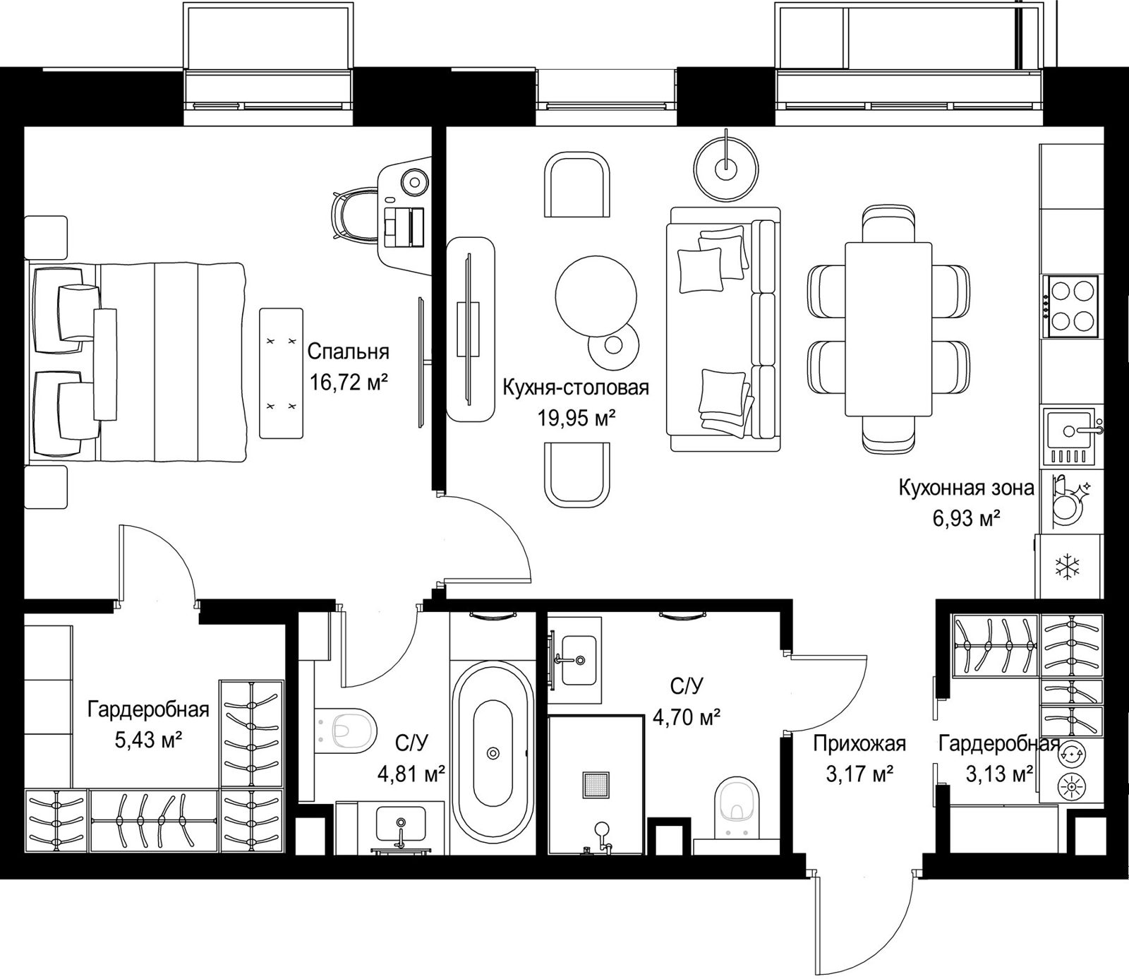 1-комнатная квартира, 64,8 м²