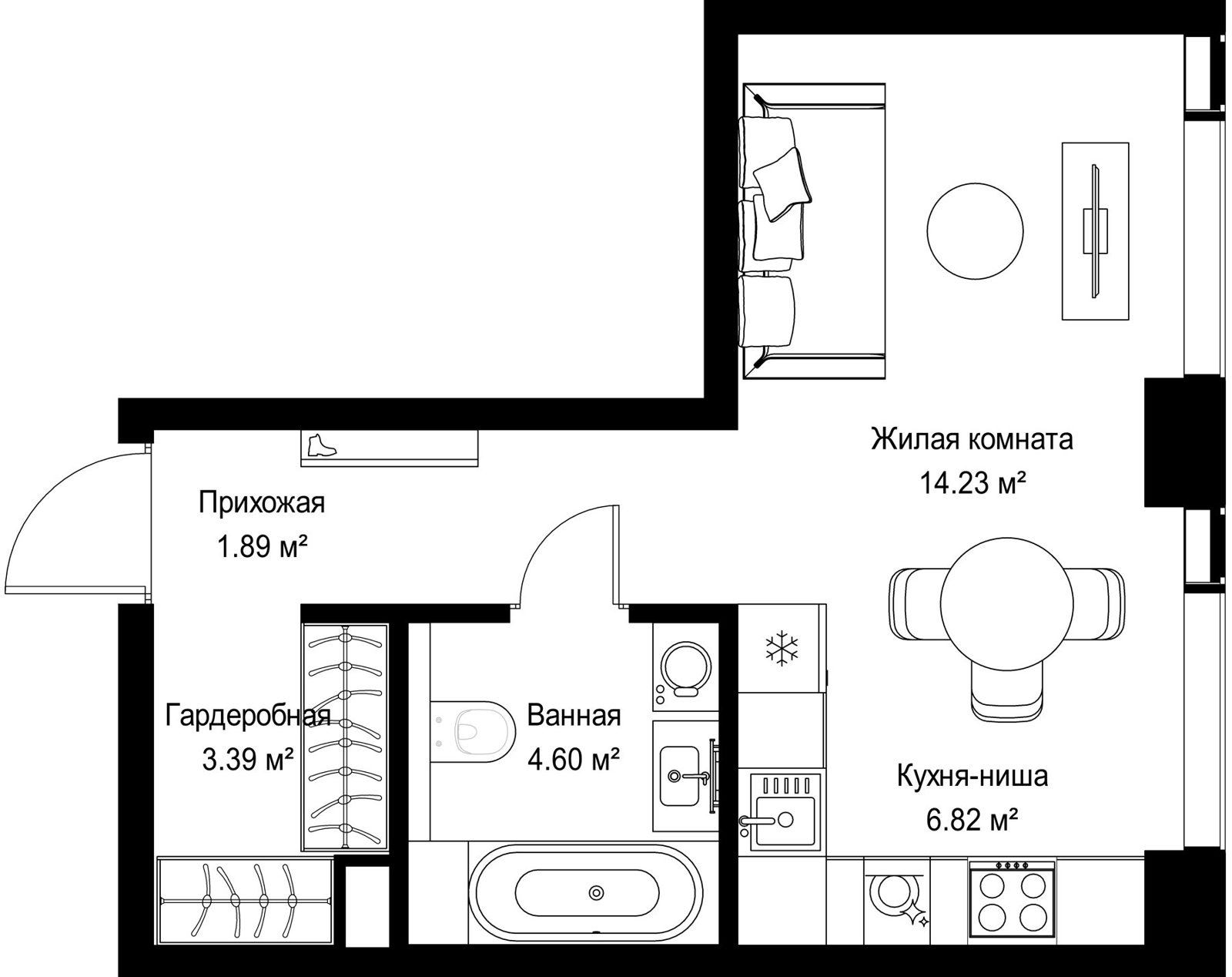 Квартира-студия, 30,9 м²