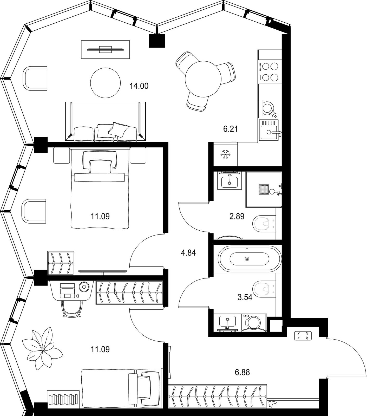 2-комнатная квартира, 60,5 м²