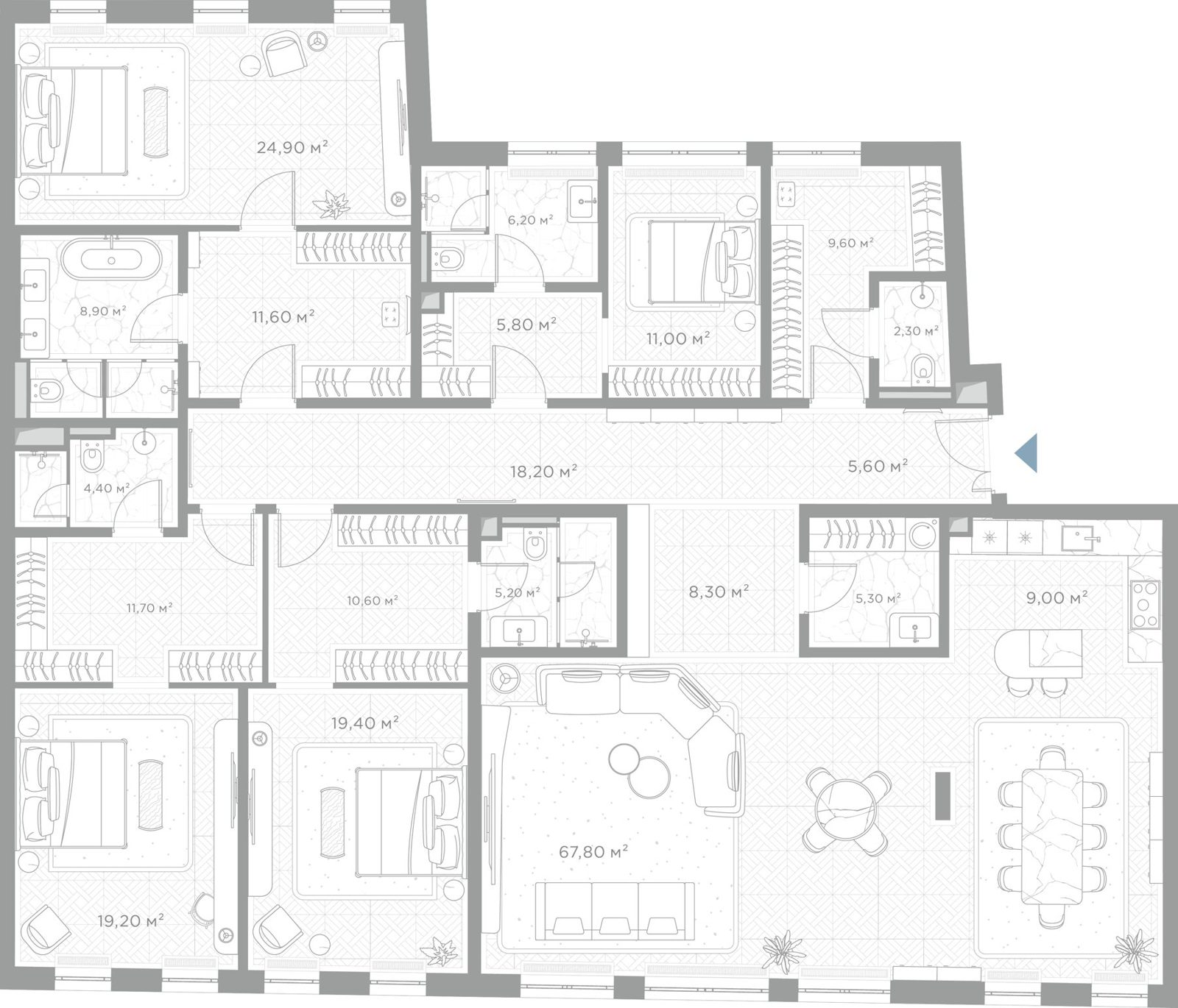 4-комнатная квартира, 265 м²