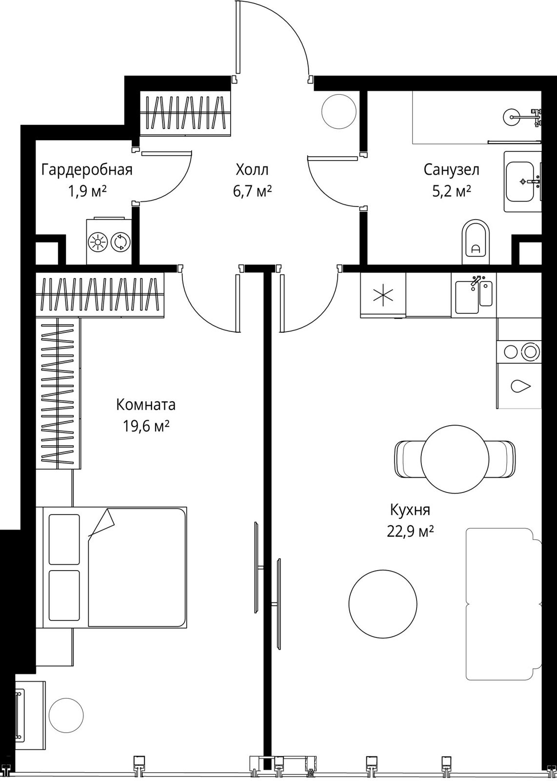 1-комнатная квартира, 56,3 м²