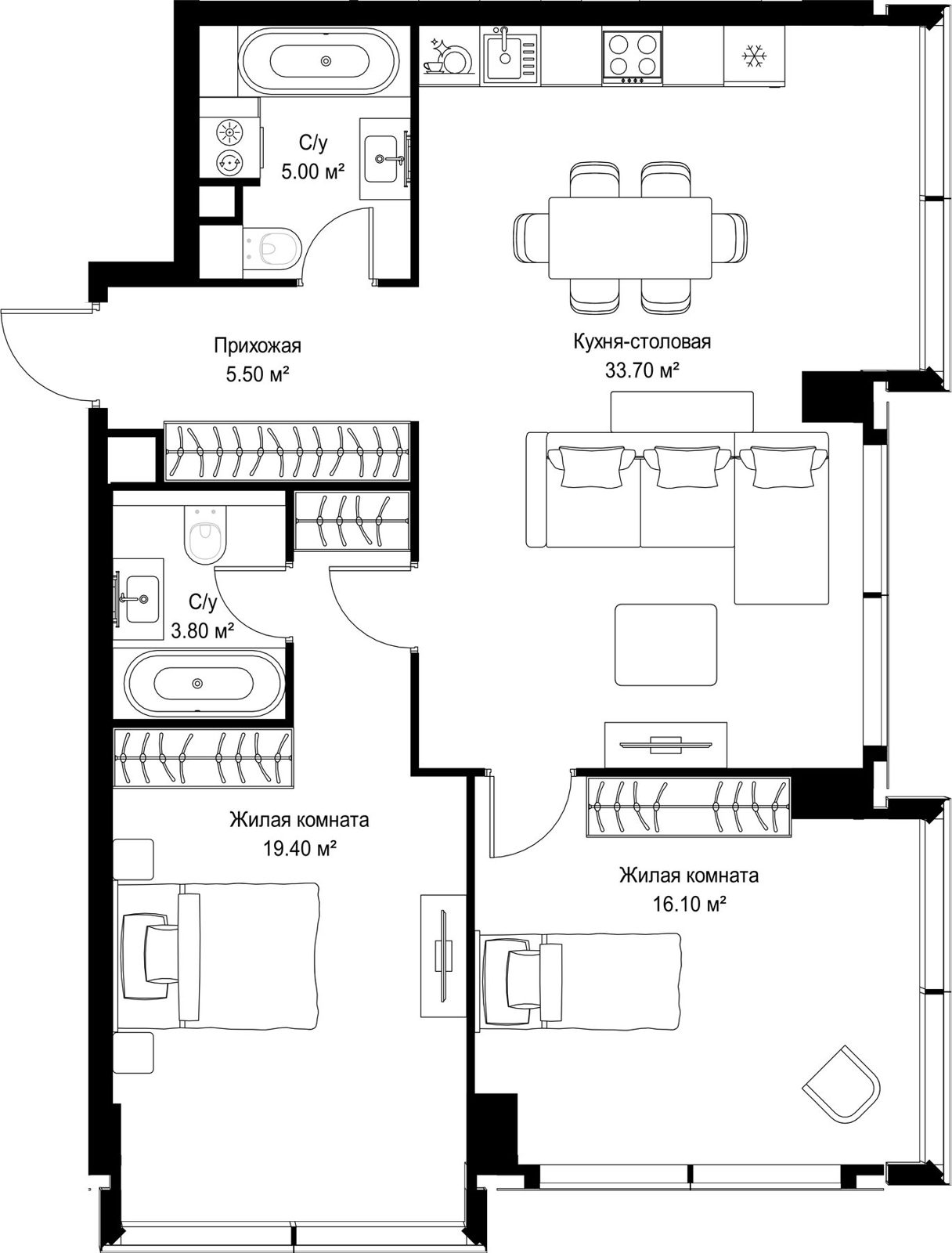 2-комнатная квартира, 83,5 м²