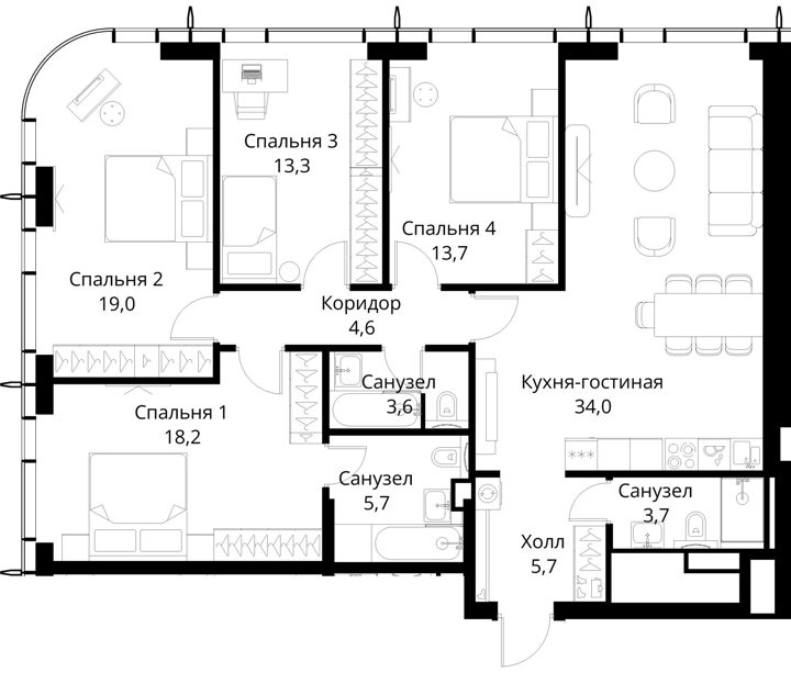 4-комнатная квартира, 121,5 м² — фото 1