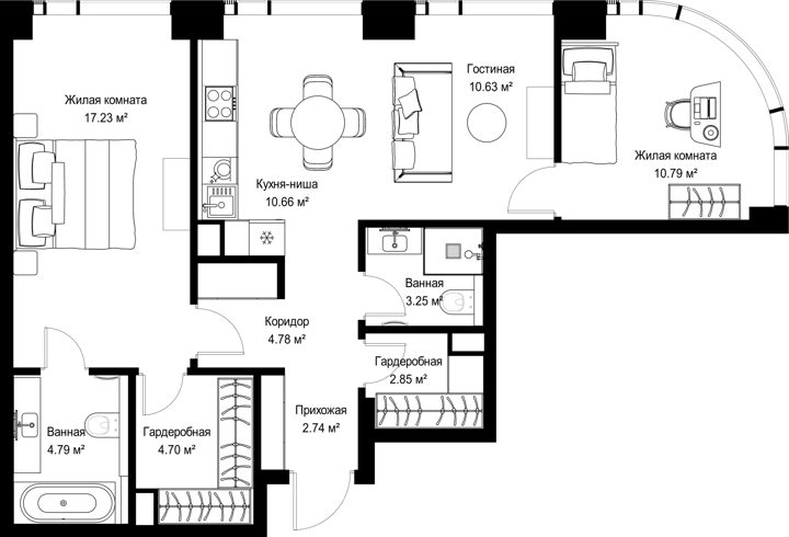 2-комнатная квартира, 72,4 м²