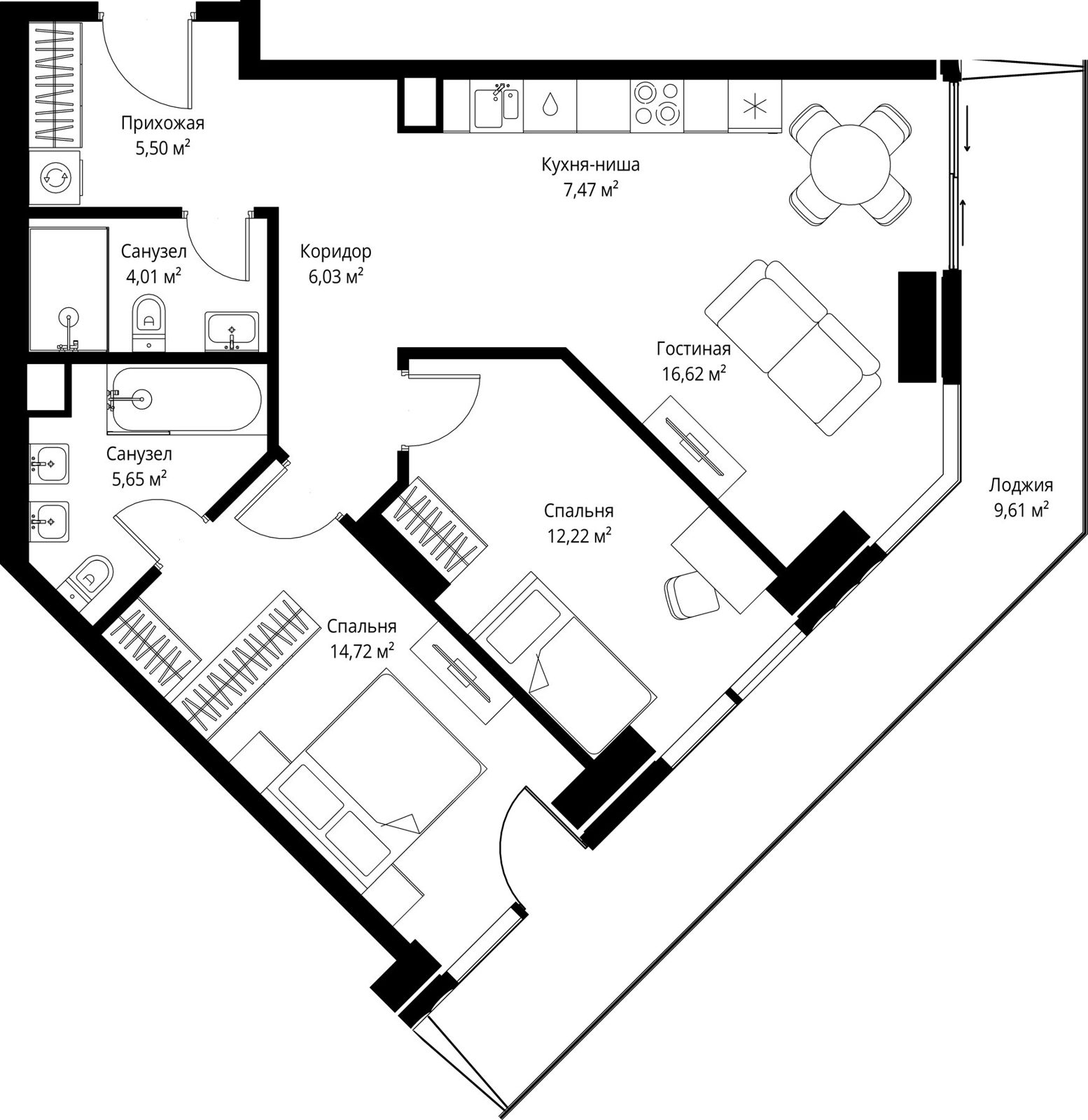 2-комнатная квартира, 81,8 м²