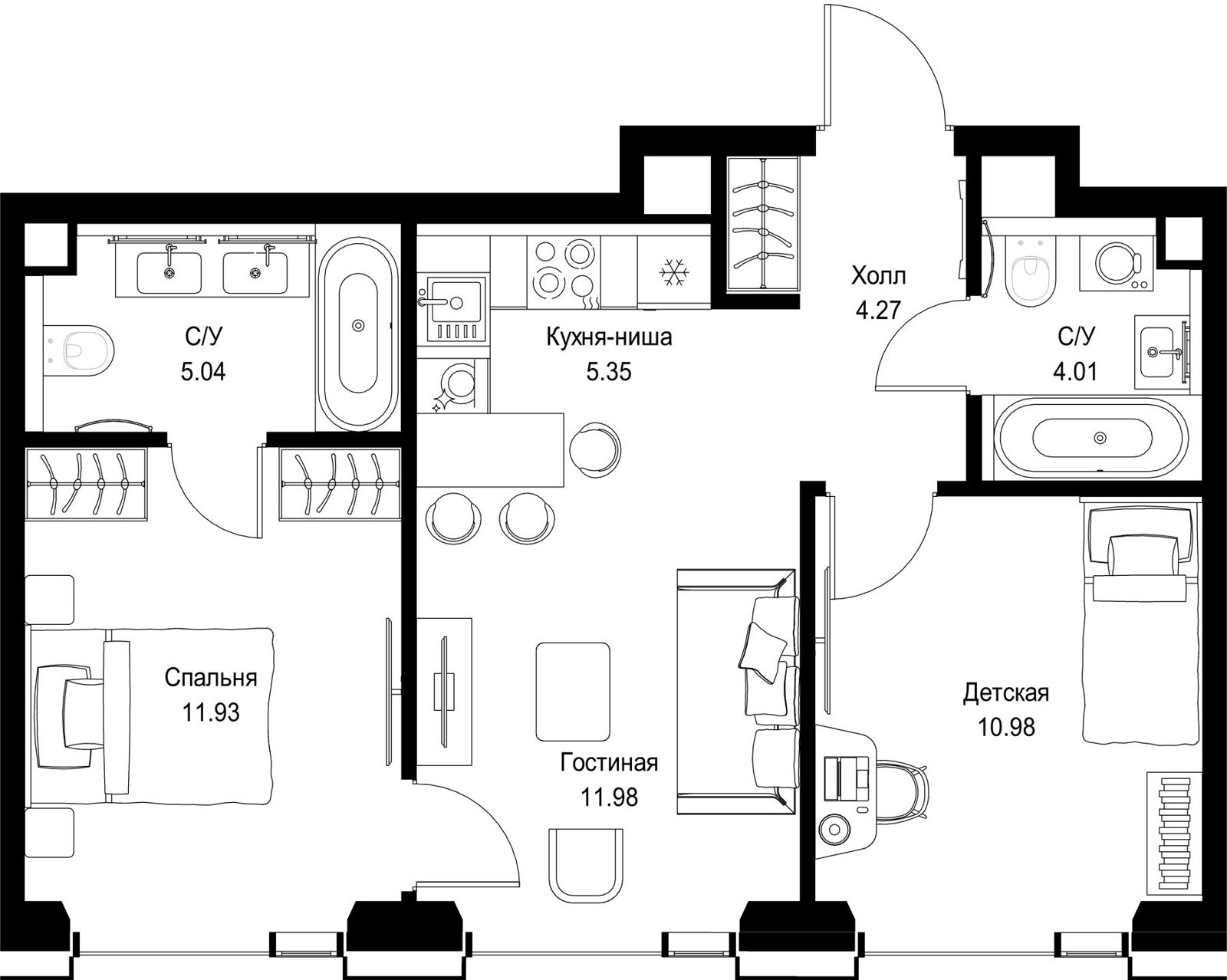 2-комнатная квартира, 53,6 м²