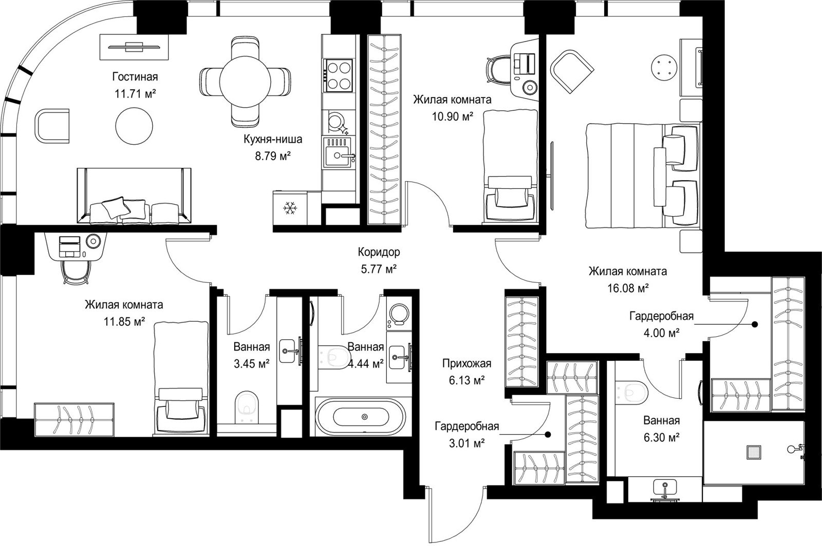 3-комнатная квартира, 92,4 м²