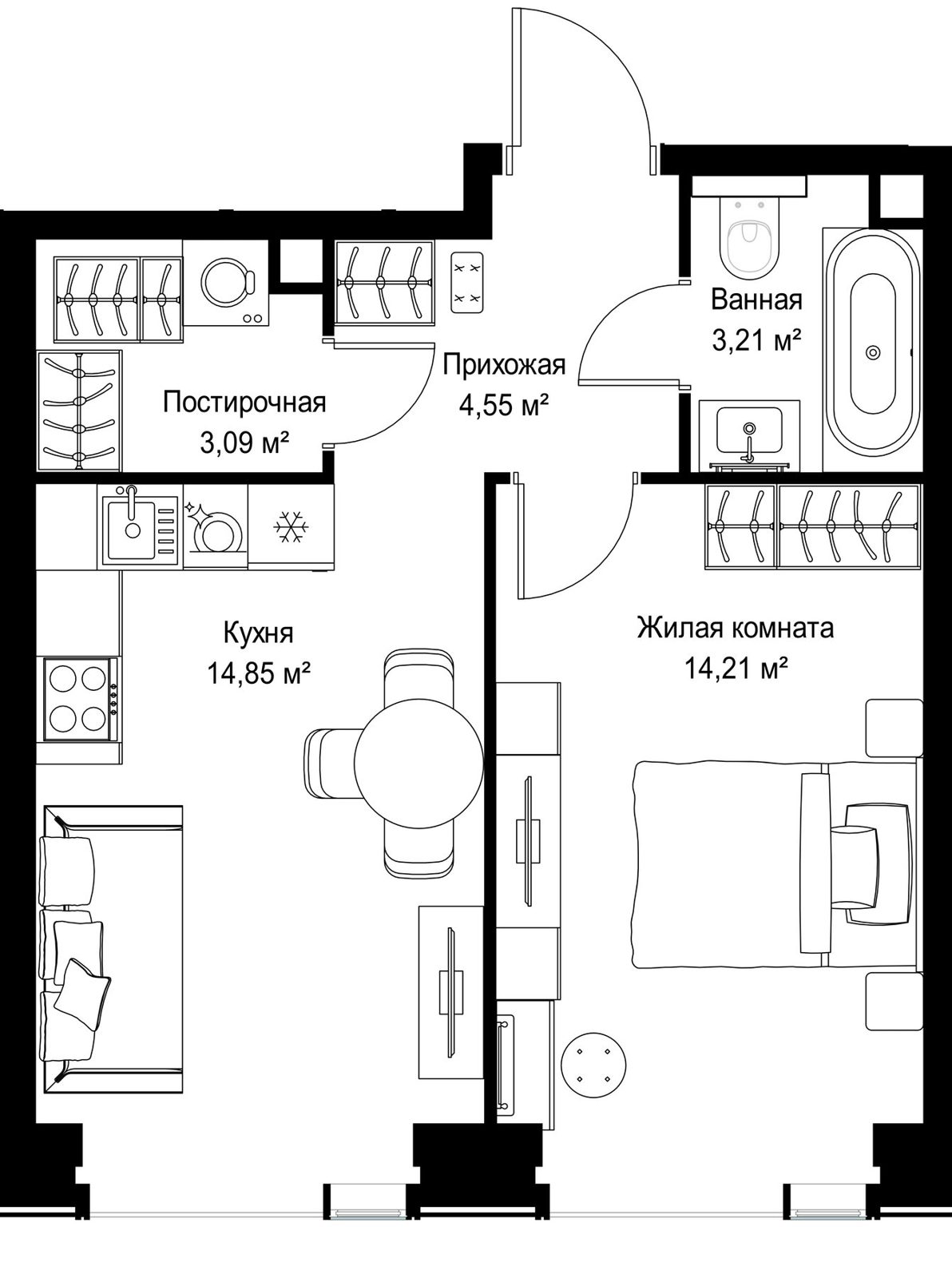 1-комнатная квартира, 39,9 м²