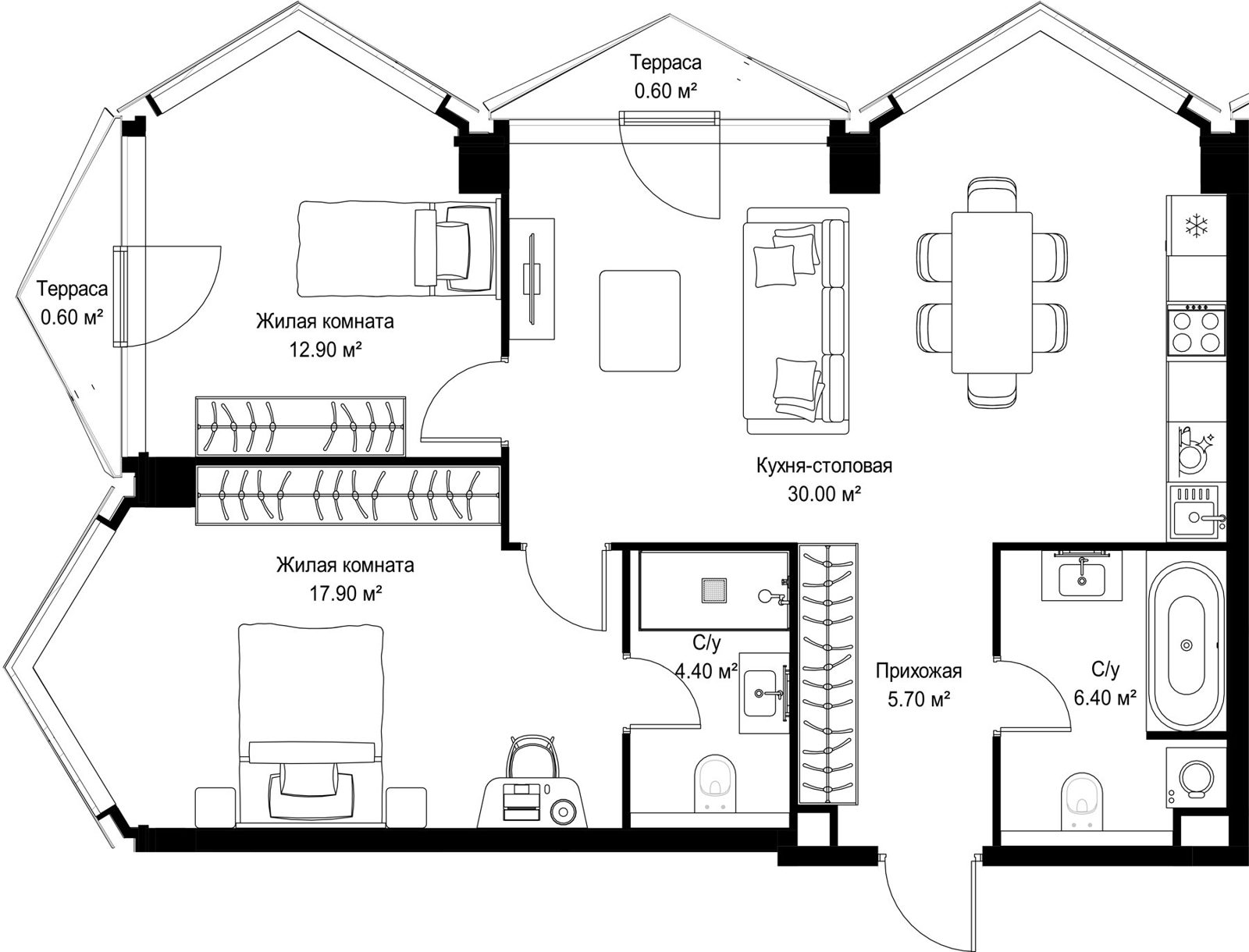 2-комнатная квартира, 78,5 м²
