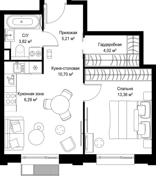 1-комнатная квартира, 43,4 м² — фото 1
