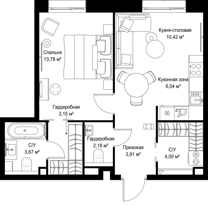1-комнатная квартира, 47,1 м² — фото 1