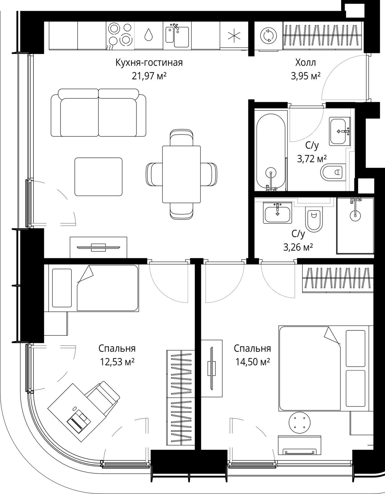 2-комнатная квартира, 59,9 м²
