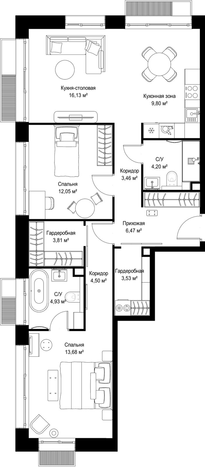 2-комнатная квартира, 82,6 м²