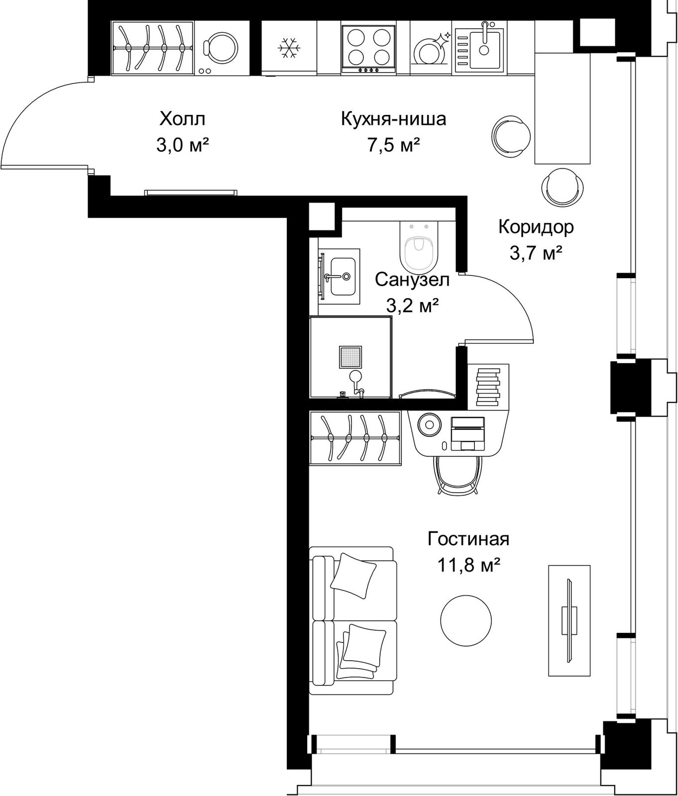 Квартира-студия, 29,2 м²