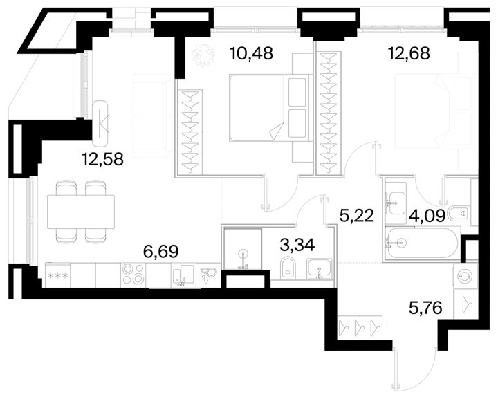 2-комнатная квартира, 60,8 м² — фото 1