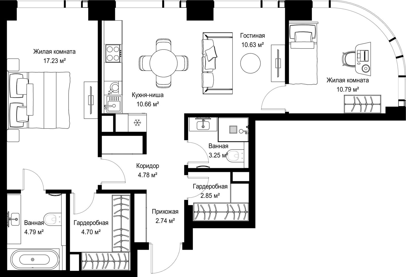 2-комнатная квартира, 72,4 м²