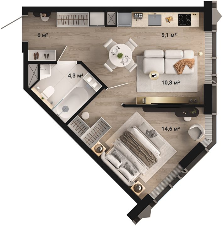1-комнатная квартира, 41,3 м² — фото 2