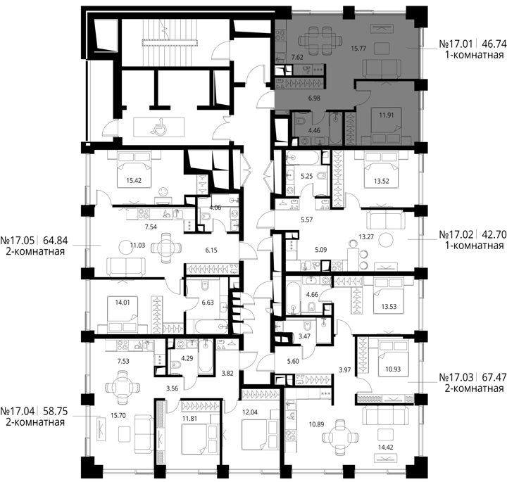 1-комнатная квартира, 46,7 м² — фото 2