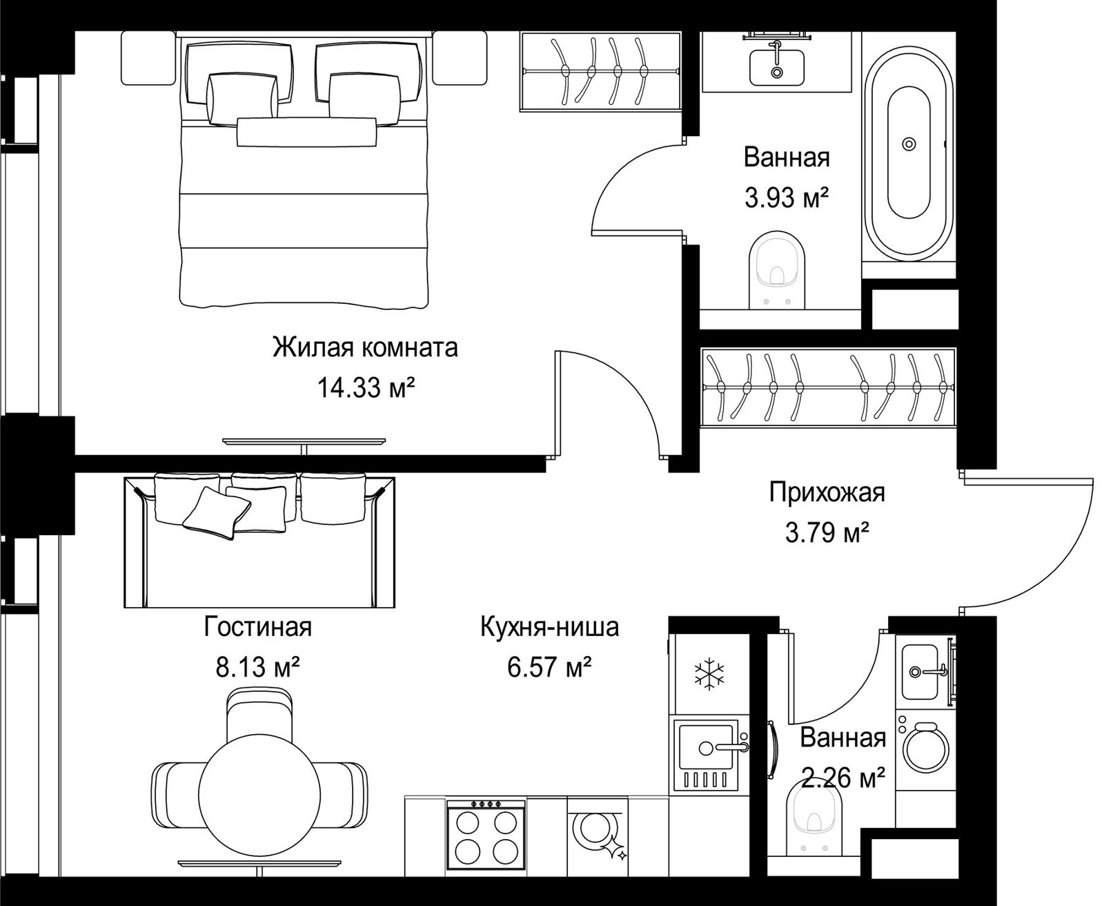 1-комнатная квартира, 39 м²