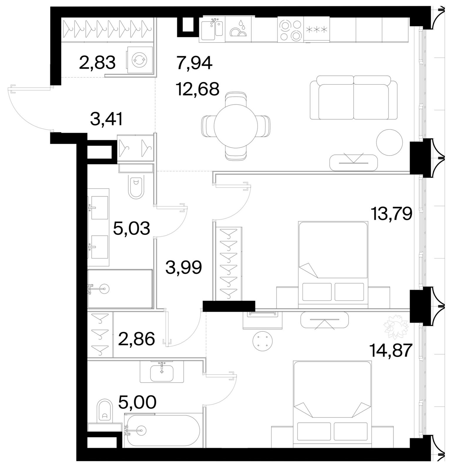 2-комнатная квартира, 72,4 м²