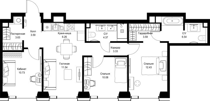 3-комнатная квартира, 76,1 м²