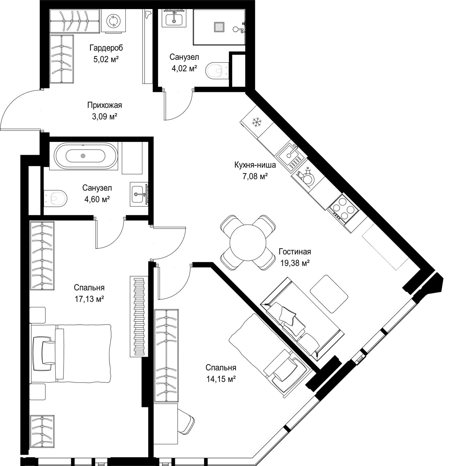 2-комнатная квартира, 74,5 м²