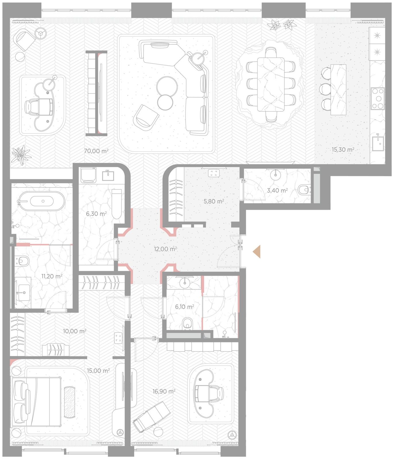 2-комнатная квартира, 172 м²