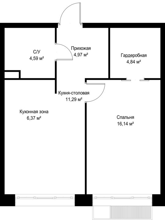 1-комнатная квартира, 48,2 м² — фото 2