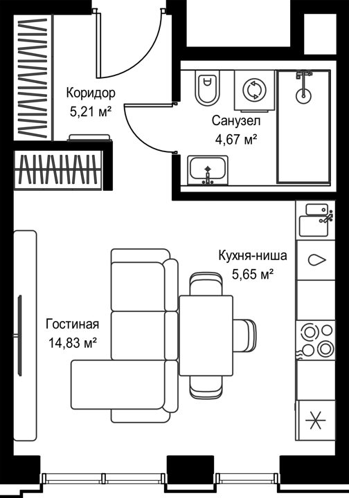 Квартира-студия, 30,4 м² — фото 1