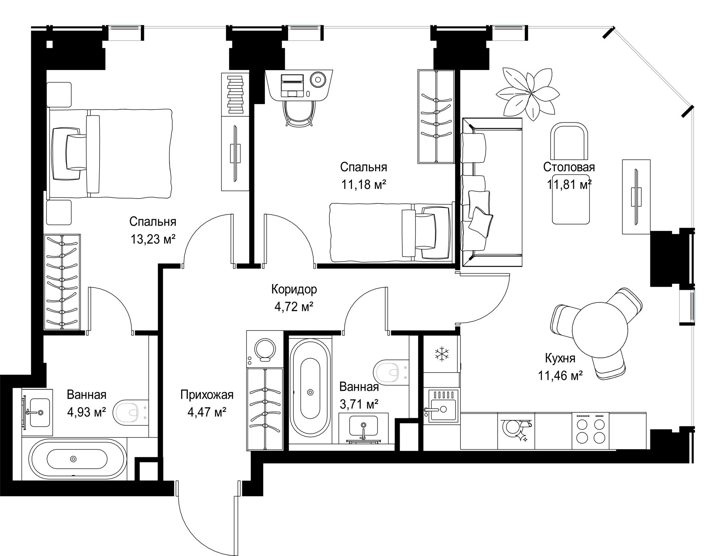 2-комнатная квартира, 65,5 м² — фото 2