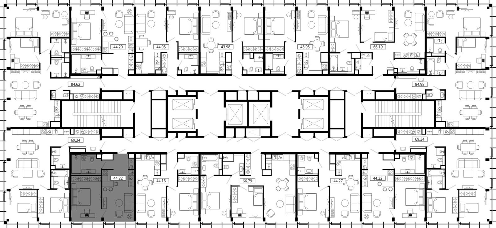 1-комнатная квартира, 43,8 м² — фото 2