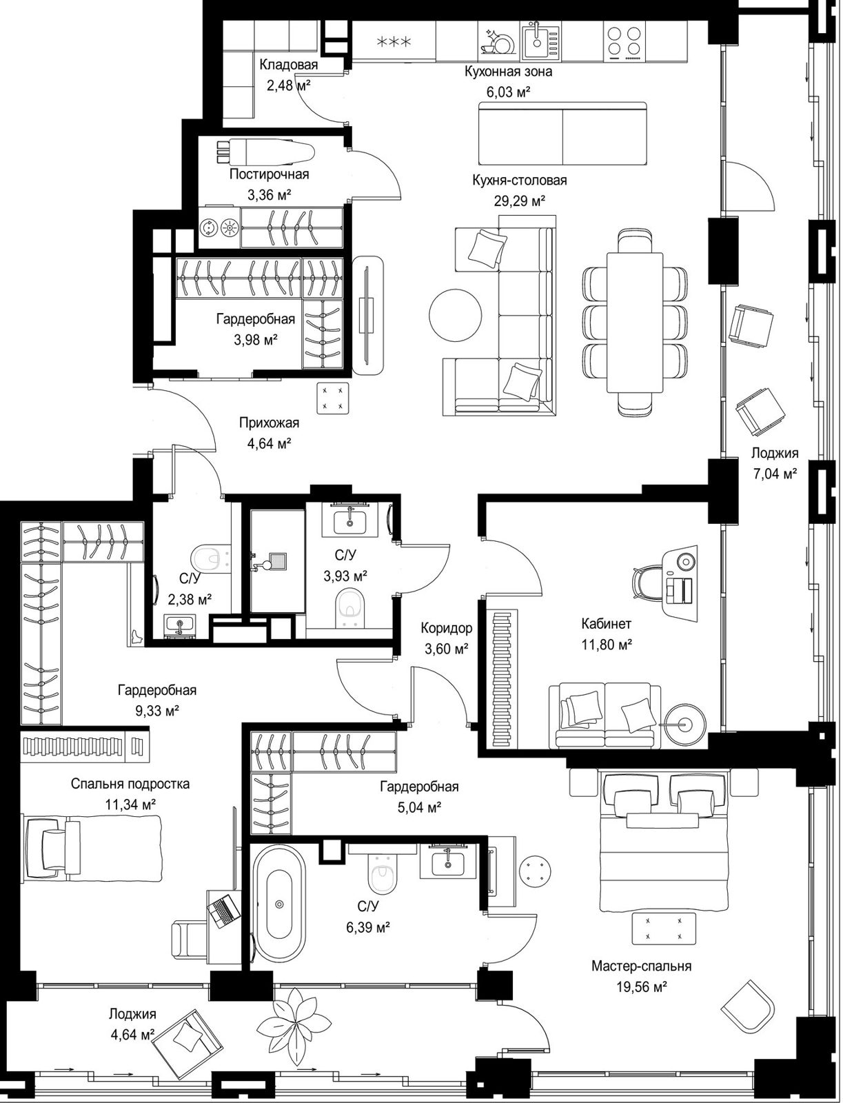 3-комнатная квартира, 134,8 м²