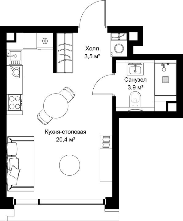 Квартира-студия, 27,8 м²
