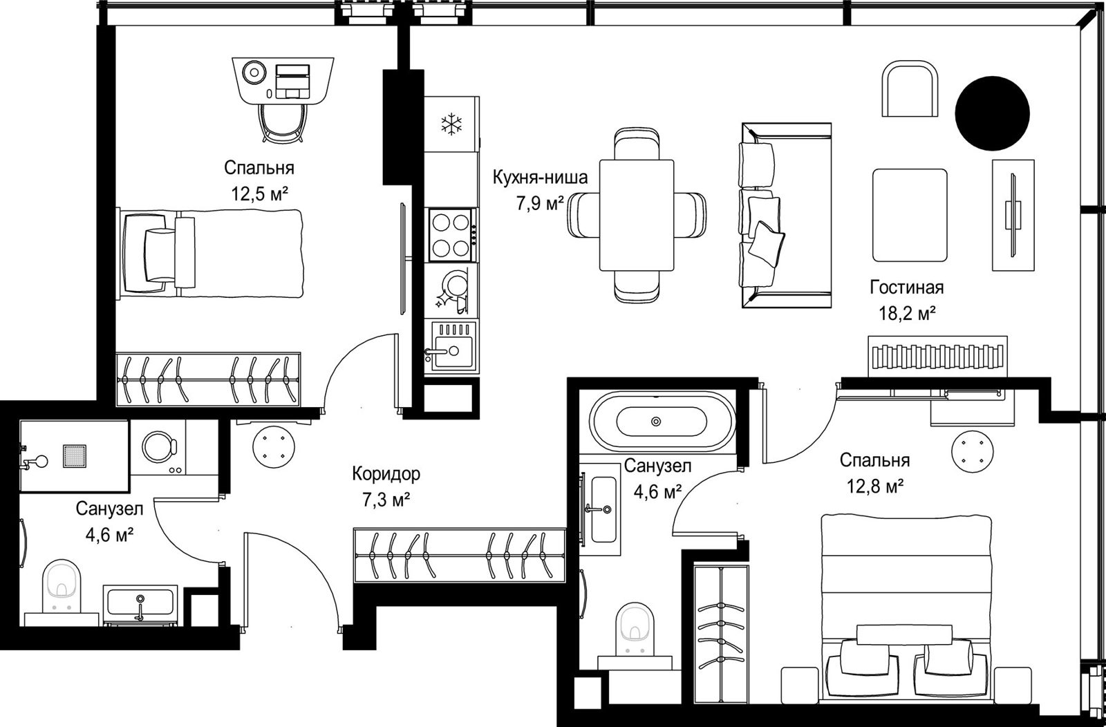 2-комнатная квартира, 67,9 м²