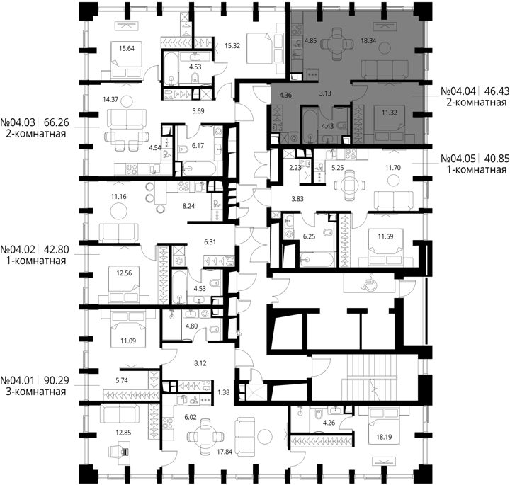 1-комнатная квартира, 46,4 м² — фото 2