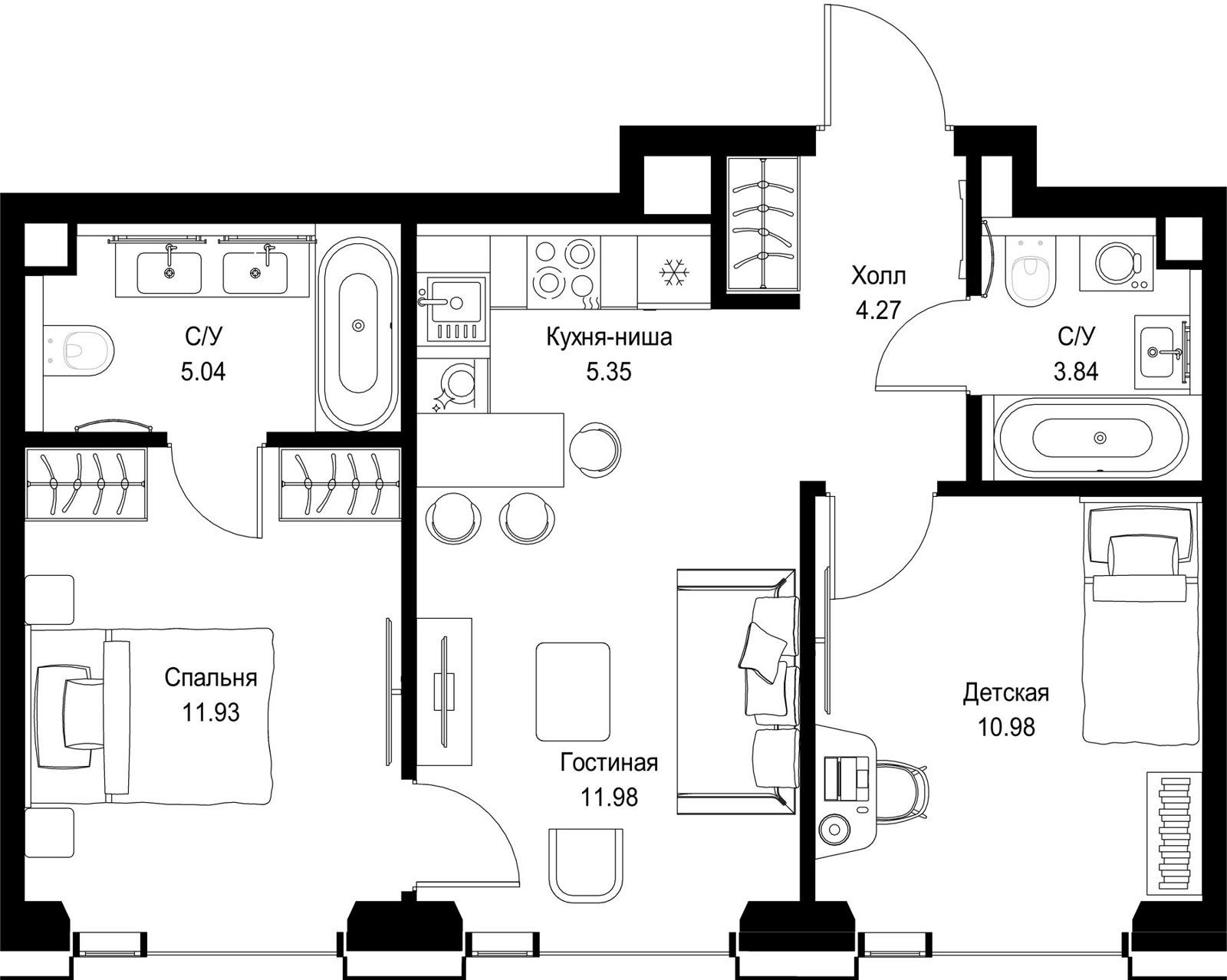 2-комнатная квартира, 53,4 м²