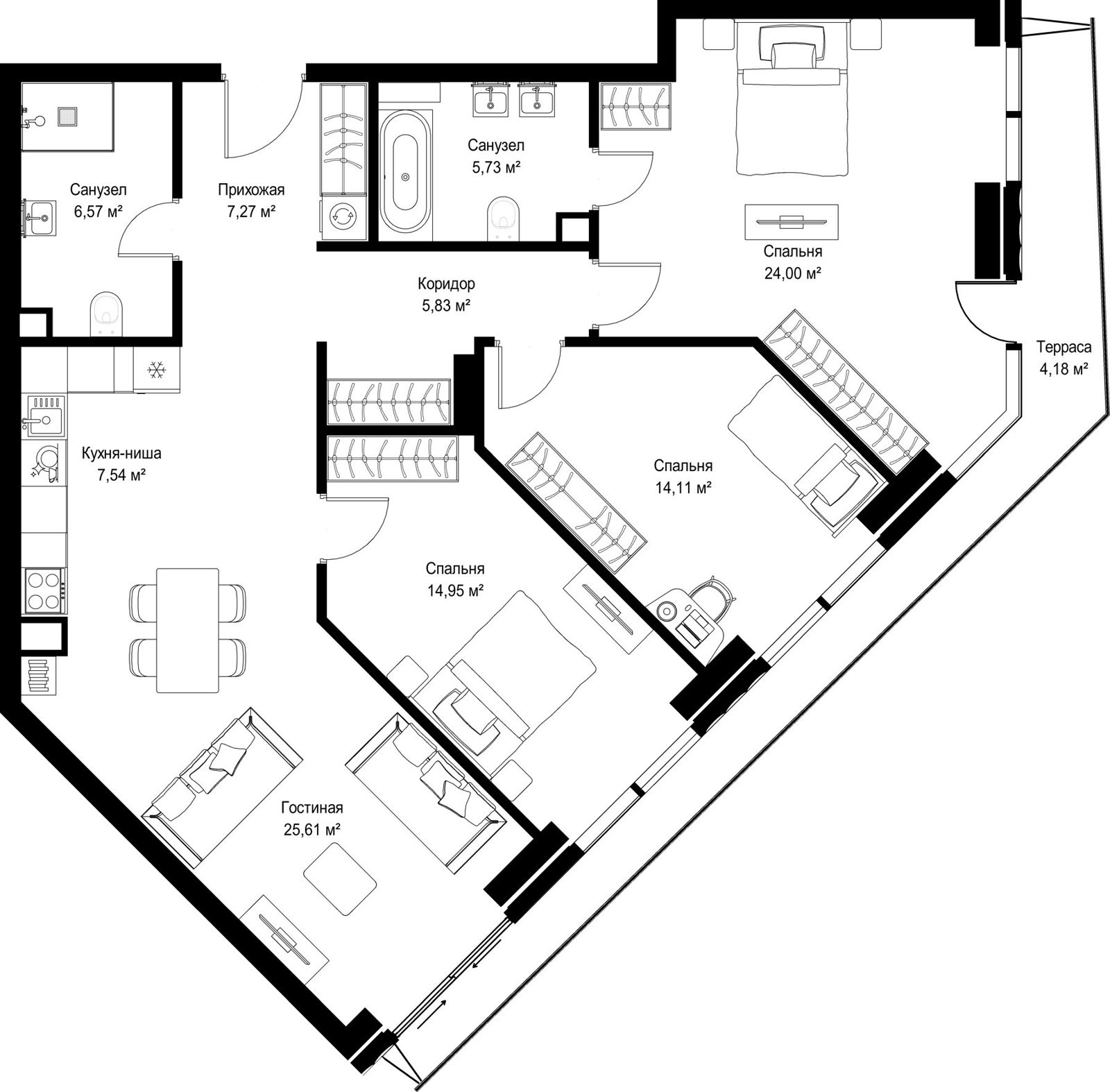 3-комнатная квартира, 115,8 м²
