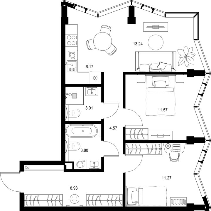 2-комнатная квартира, 62,6 м²