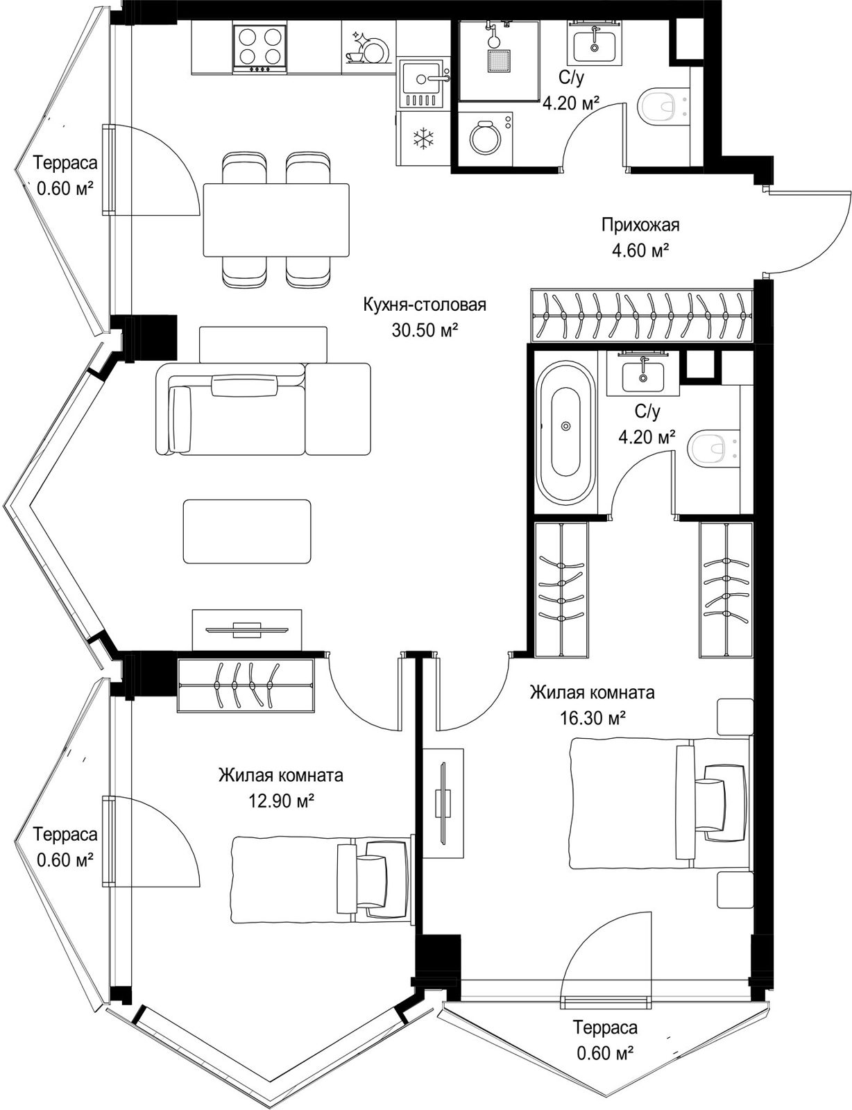 2-комнатная квартира, 74,5 м²