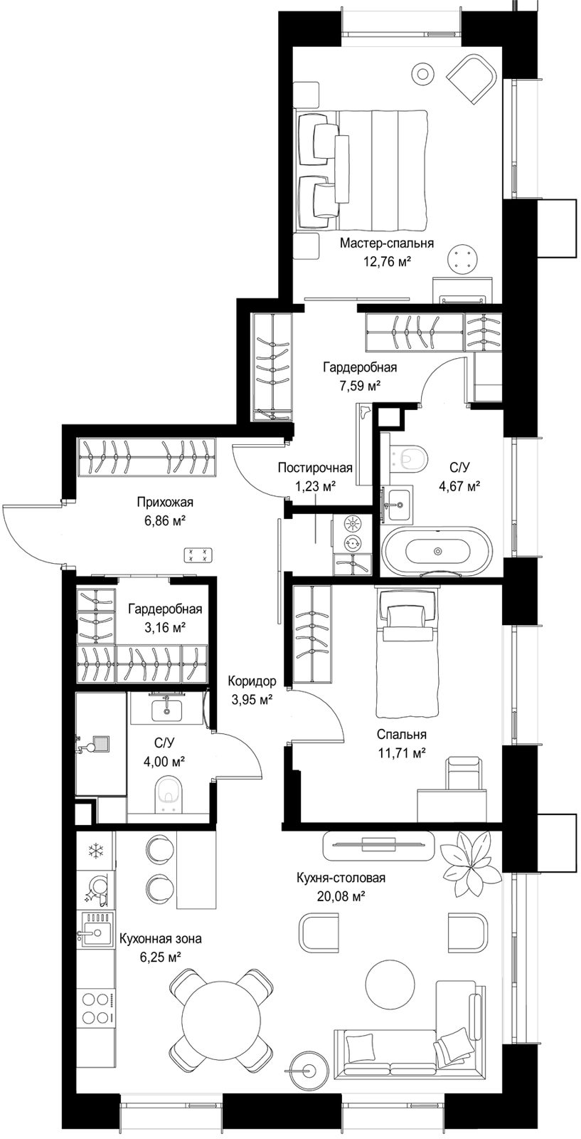 2-комнатная квартира, 82,3 м²