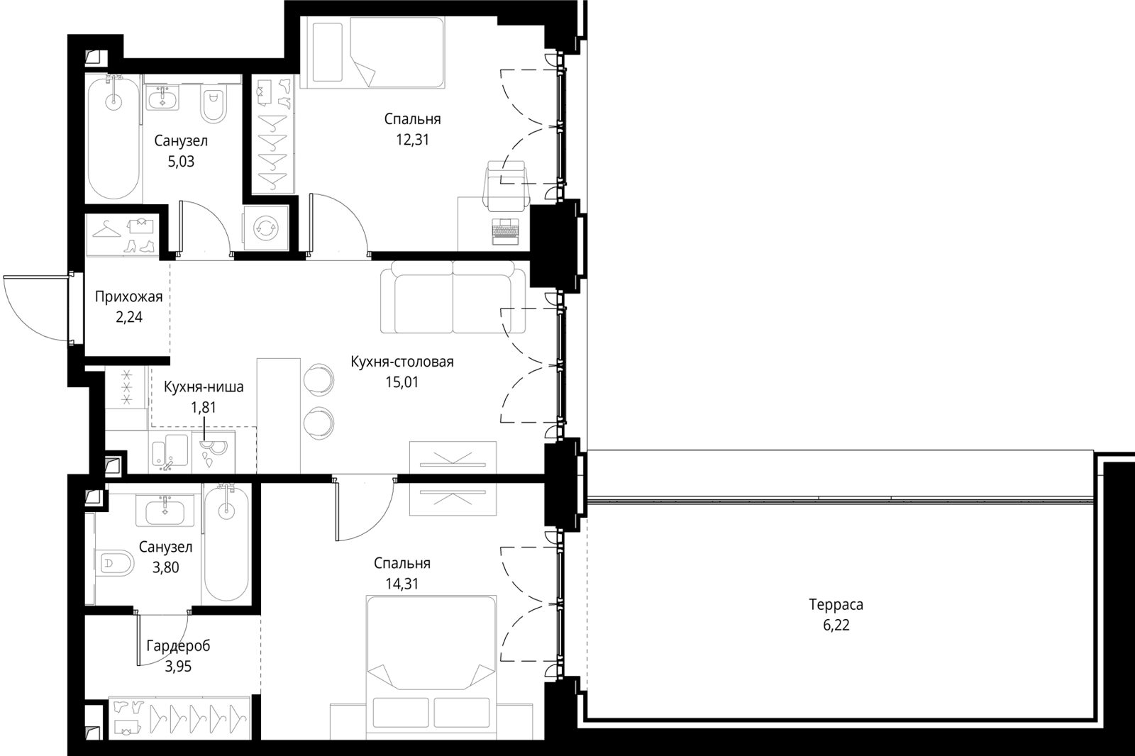 2-комнатная квартира, 64,7 м²