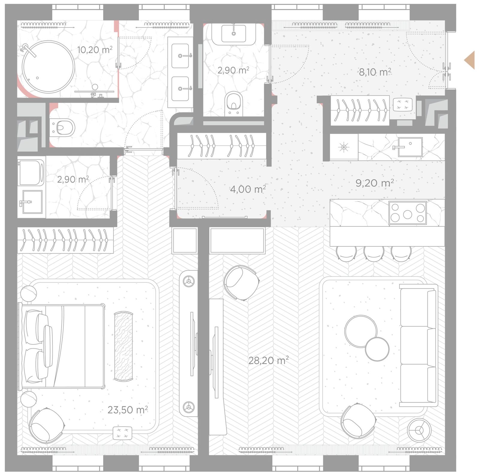 1-комнатная квартира, 89 м²