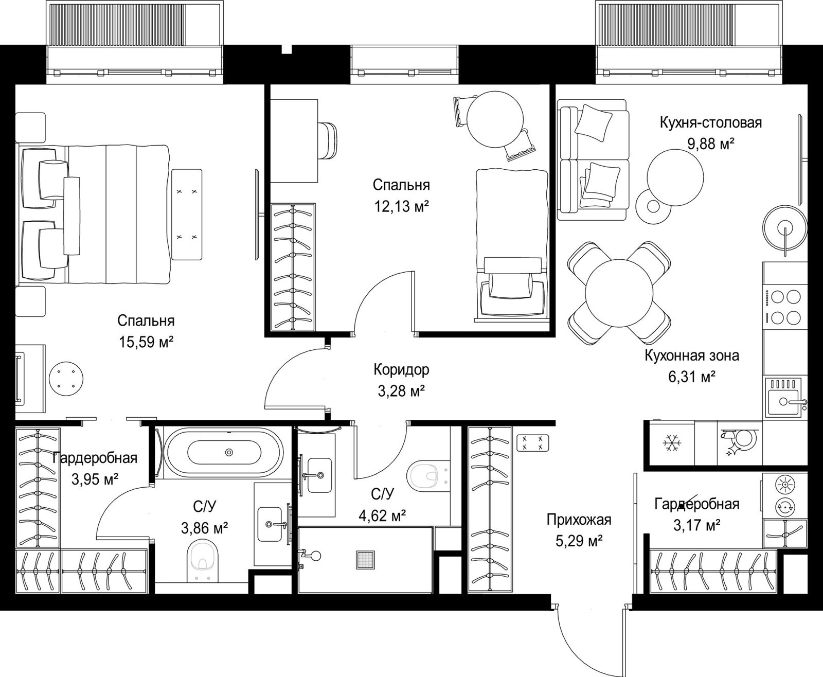 2-комнатная квартира, 68,1 м²