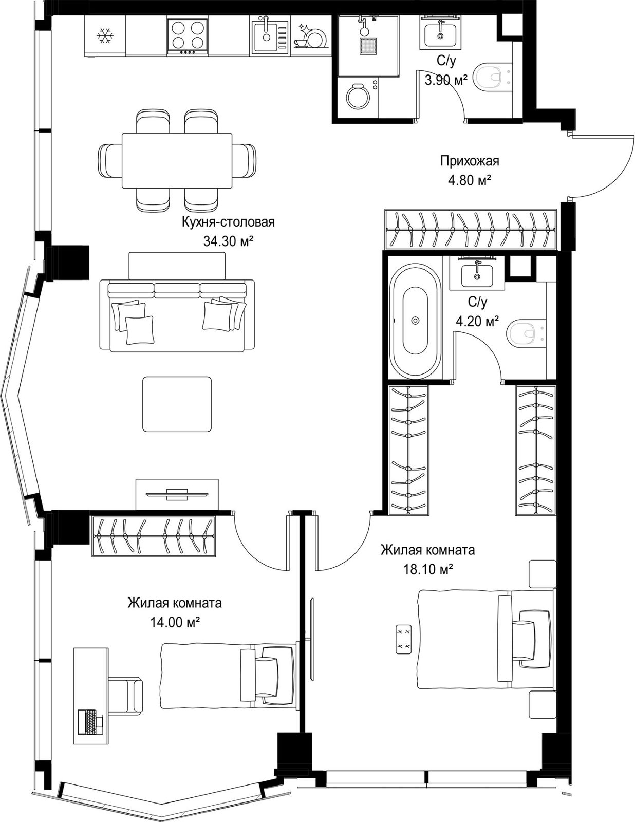 2-комнатная квартира, 79,3 м²