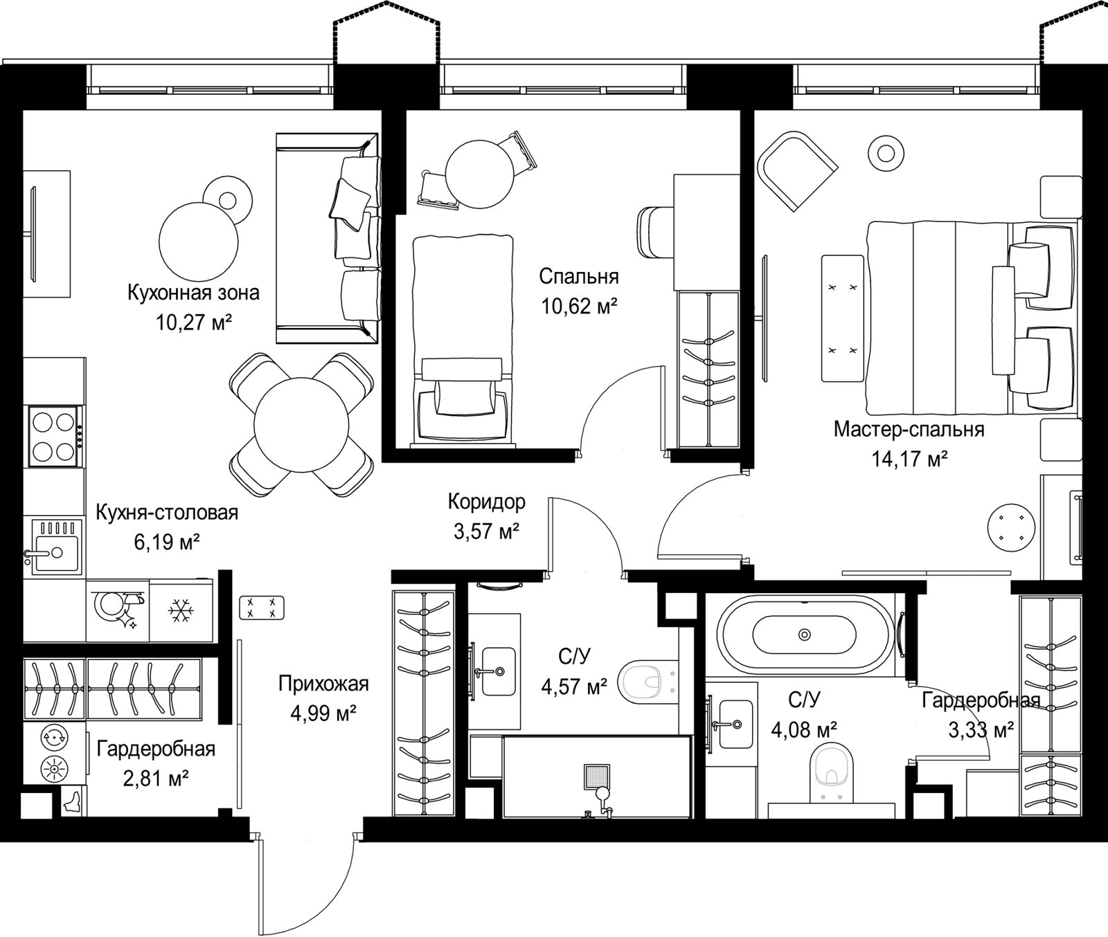 2-комнатная квартира, 64,6 м²